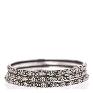 John Hardy 18K & Silver Jaisalmer 2-tone Slim Dot Bracelets Bangles Set of 3 Med